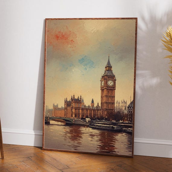 Vintage Matte Big Ben Oil Painting Style Print Art Nostalgic London Themed Travel Poster Home Office Decor