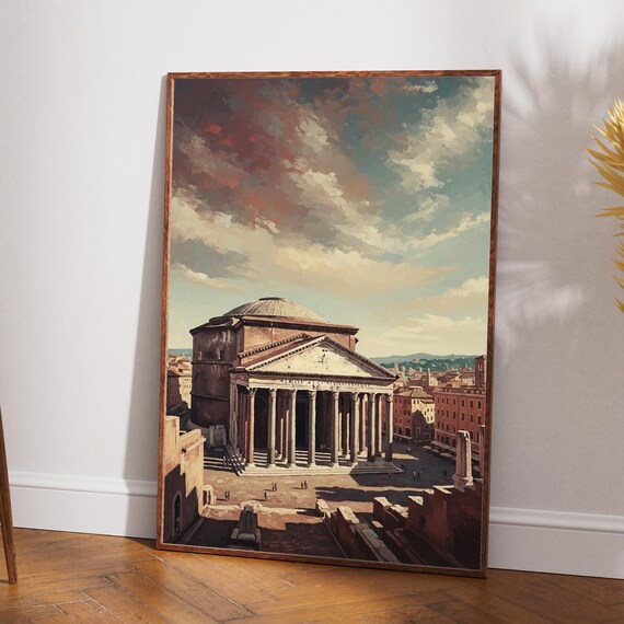 Rome Pantheon Basilica Vintage Matte Oil Painting Style Historic Art Poster