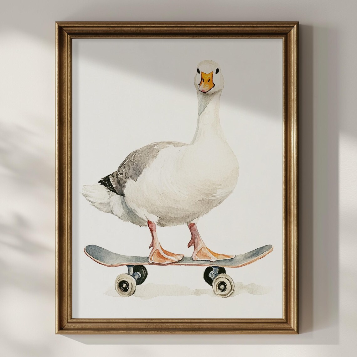 Silly Goose Riding Skateboard Watercolor Kids Nursery Room Art Poster