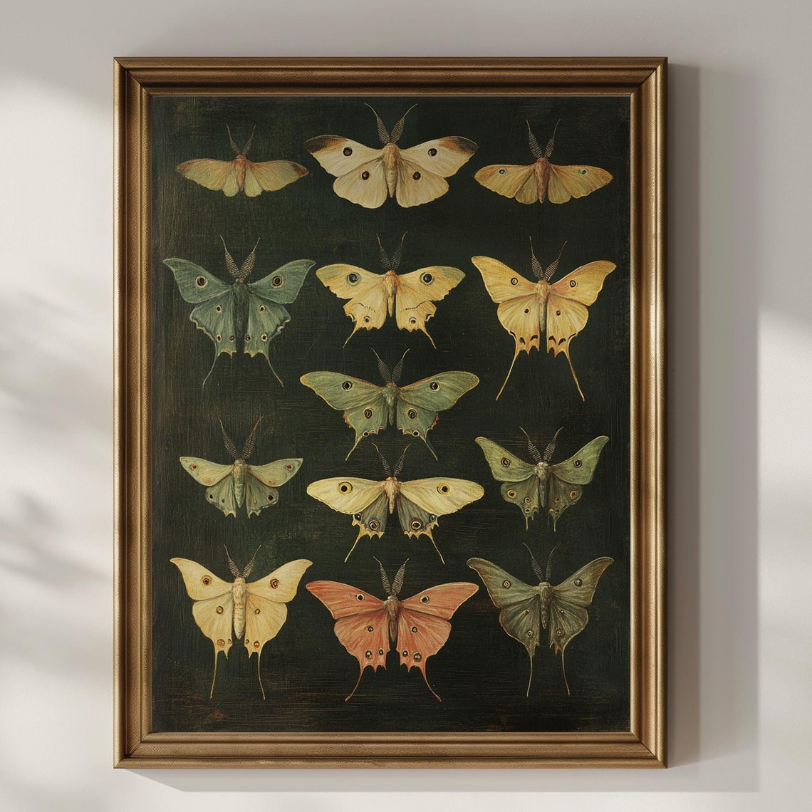 Moth Specimen Chart on Dark Green Vintage Entomology Art Poster