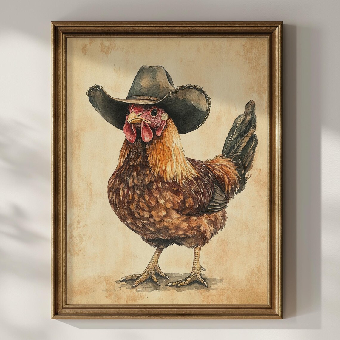 Chicken Wearing Cowboy Hat Funny Farm Animal Art Print