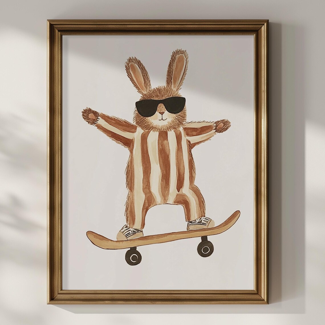 Bunny Skateboard Vintage Nursery Poster Print
