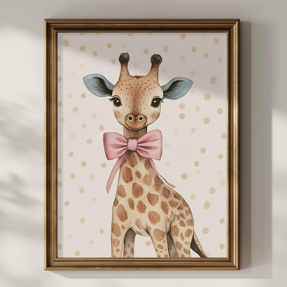 Baby Giraffe Pink Bow Polka Dot Watercolor Cute Nursery Girls Room Poster
