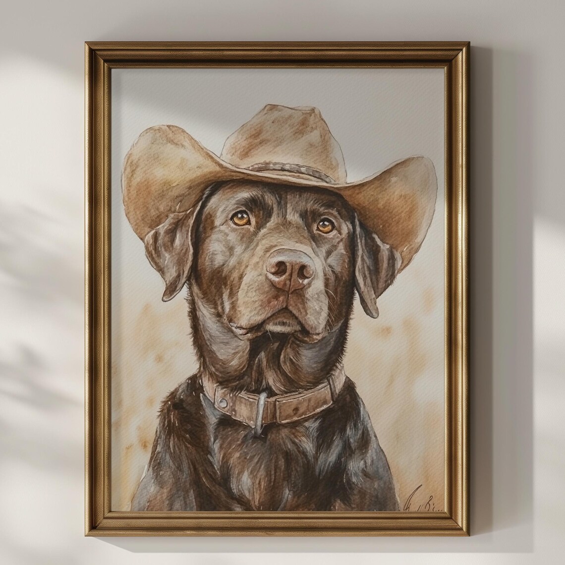 Chocolate Labrador Cowboy Hat, Vintage Western Print