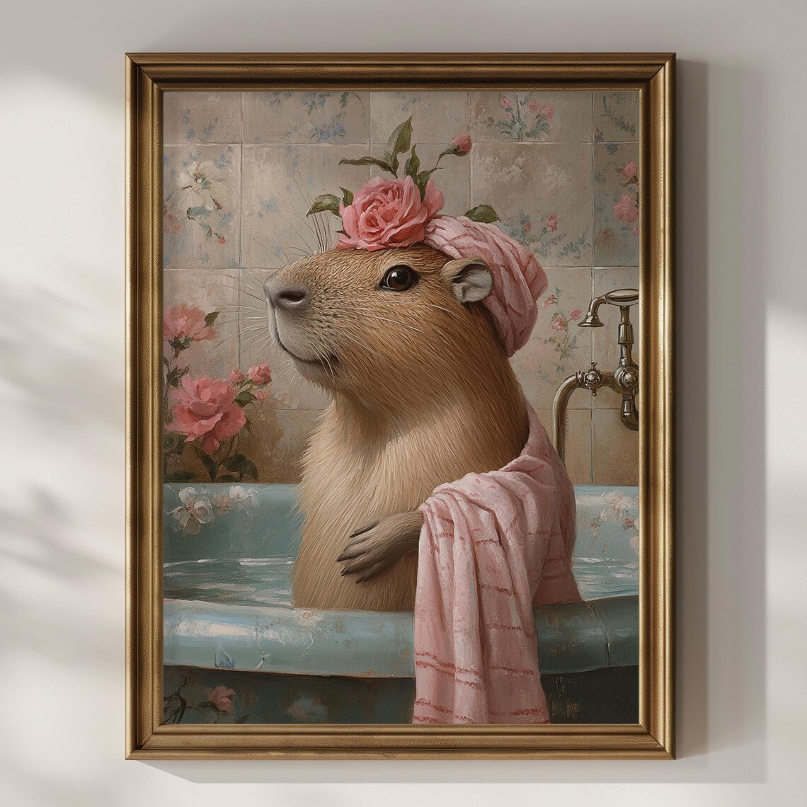 Capybara in a Bathtub with a Rose Spa Day Funny Animal Poster