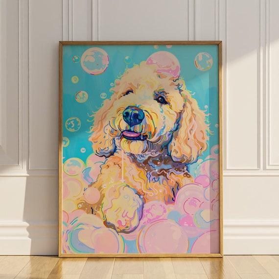 Goldendoodle Bathroom Wall Decor Funny Dog Bubble Bath Wall Art Doodle Mom Dad Gift Idea Restroom Toilet
