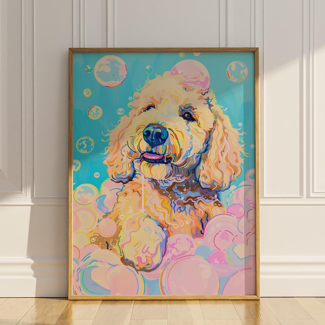 Goldendoodle Bathroom Wall Decor Funny Dog Bubble Bath Wall Art Doodle Mom Dad Gift Idea Restroom Toilet