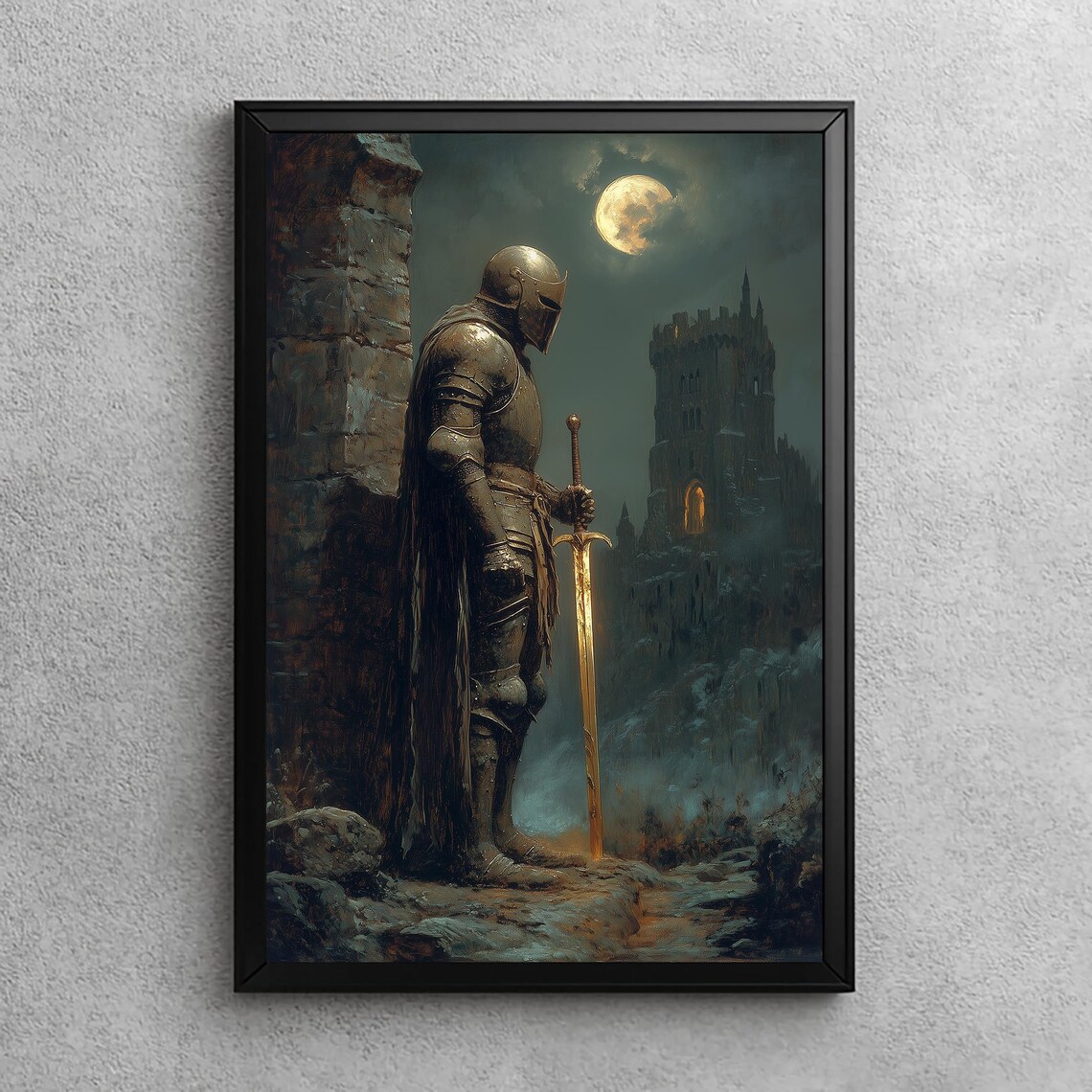 Moonlit Knights Vigil, Medieval Gothic Poster