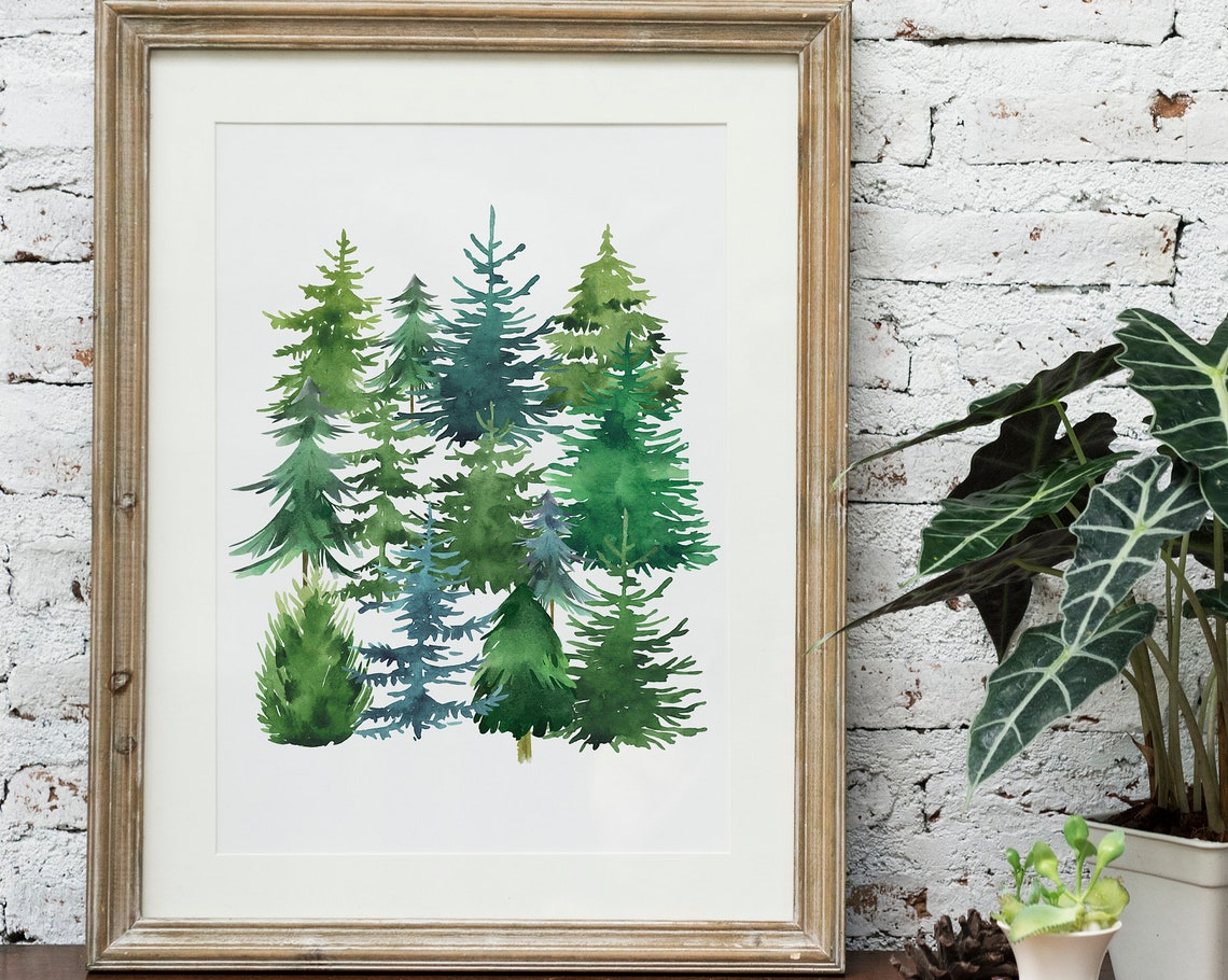 Watercolor Evergreen Pine Trees Forest Minimalist Nature Poster - Image 3