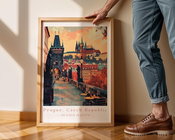 Prague Charles Bridge Sunset Historic Cityscape Travel Poster