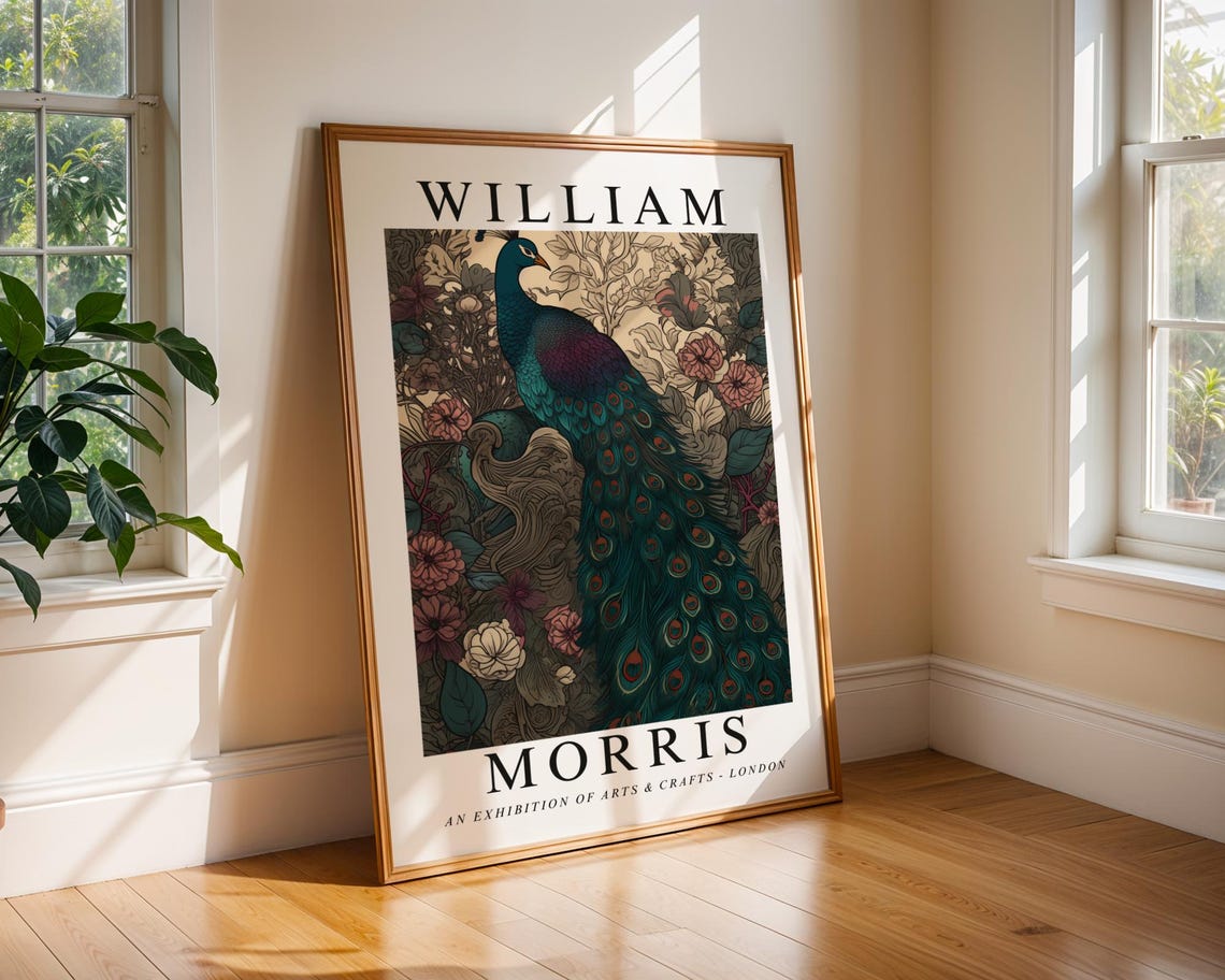 William Morris Peacock Cream Floral Arts and Crafts Exhibition Poster