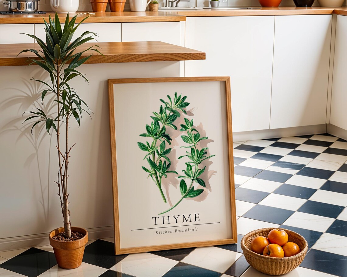 Thyme Kitchen Botanical Watercolor Herb Garden Culinary Print