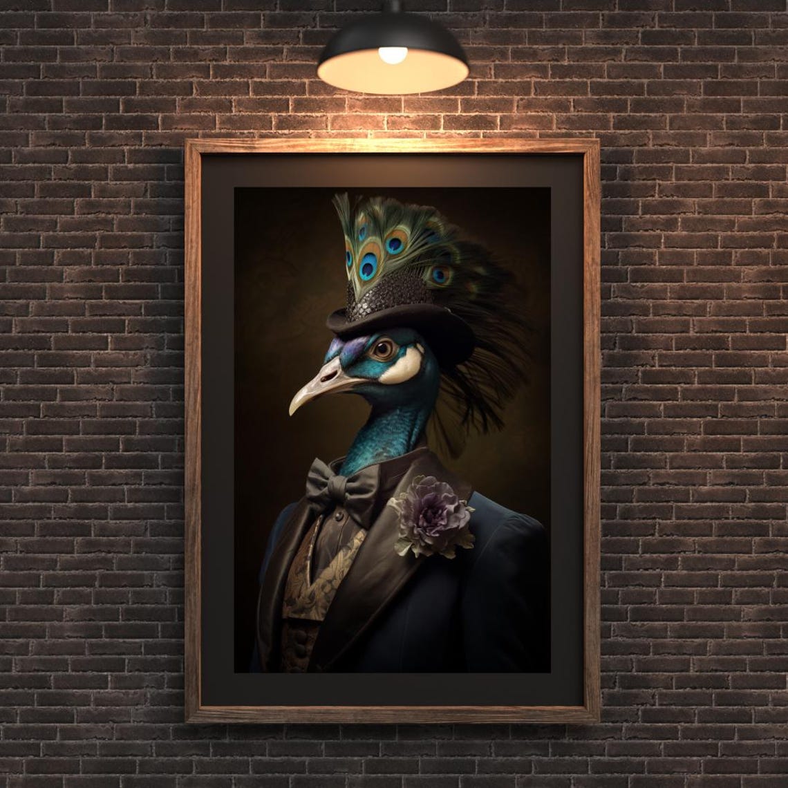 Dapper Peacock Top Hat Bow Tie Suit Portrait Funny Bird Poster