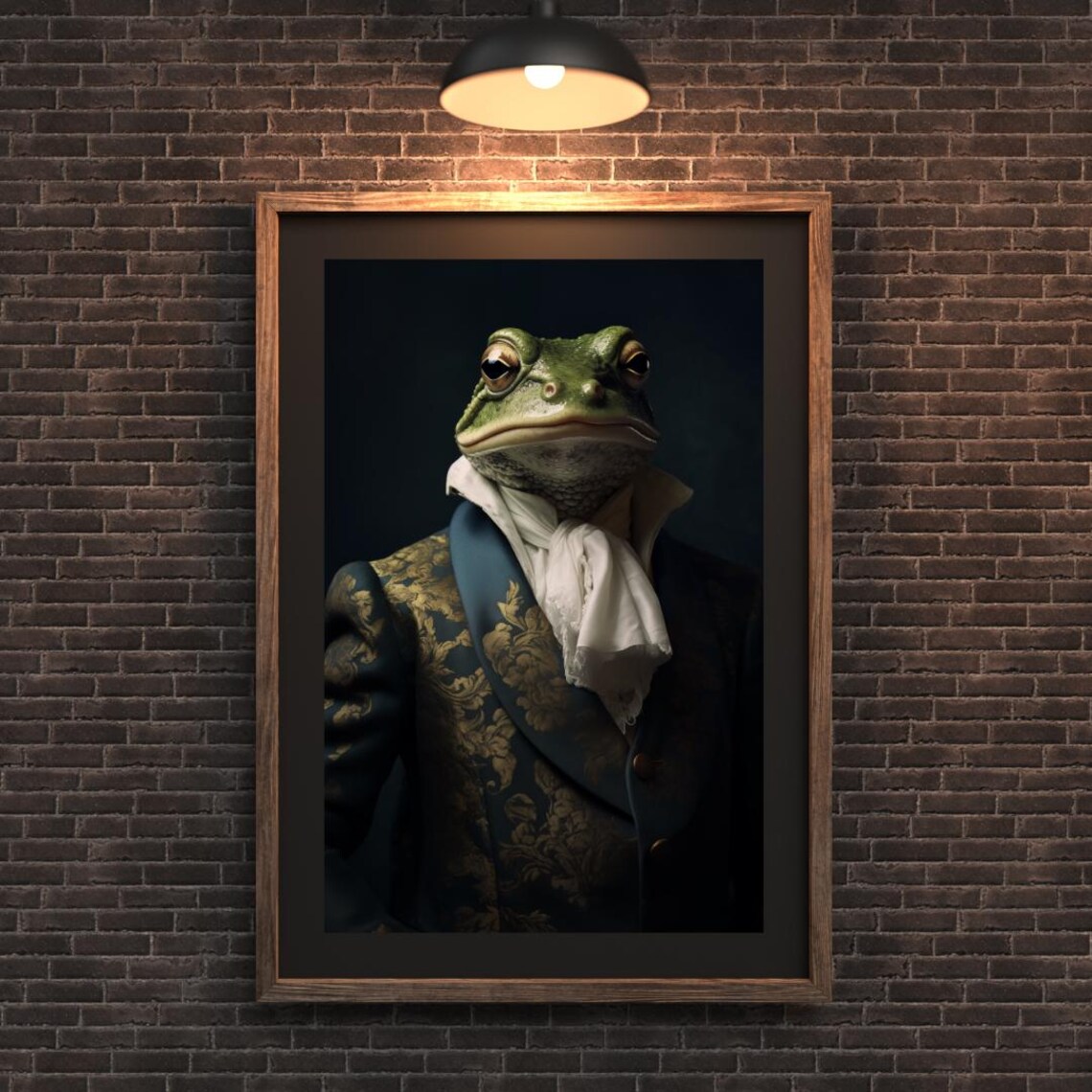 Dapper Frog In Blue Velvet Suit And Cravat Vintage Animal Wall Art