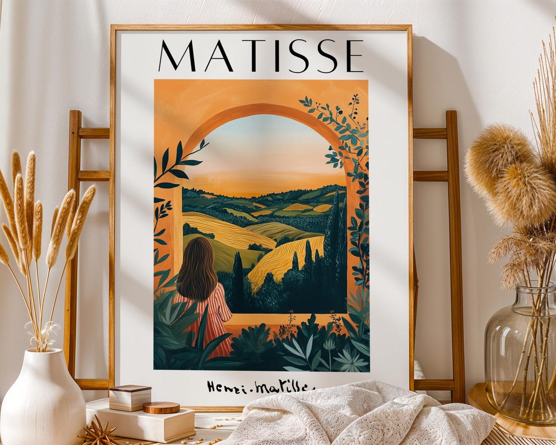 Matisse Style Tuscany Hillside View Through Arched Window Poster