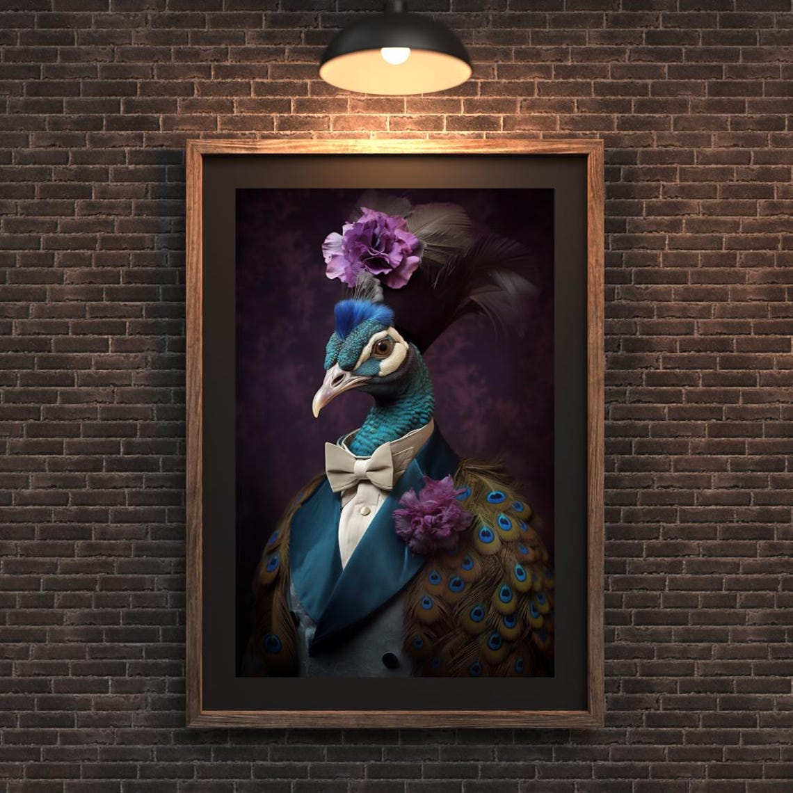 Dapper Peacock In Tuxedo Portrait Funny Whimsical Animal Poster