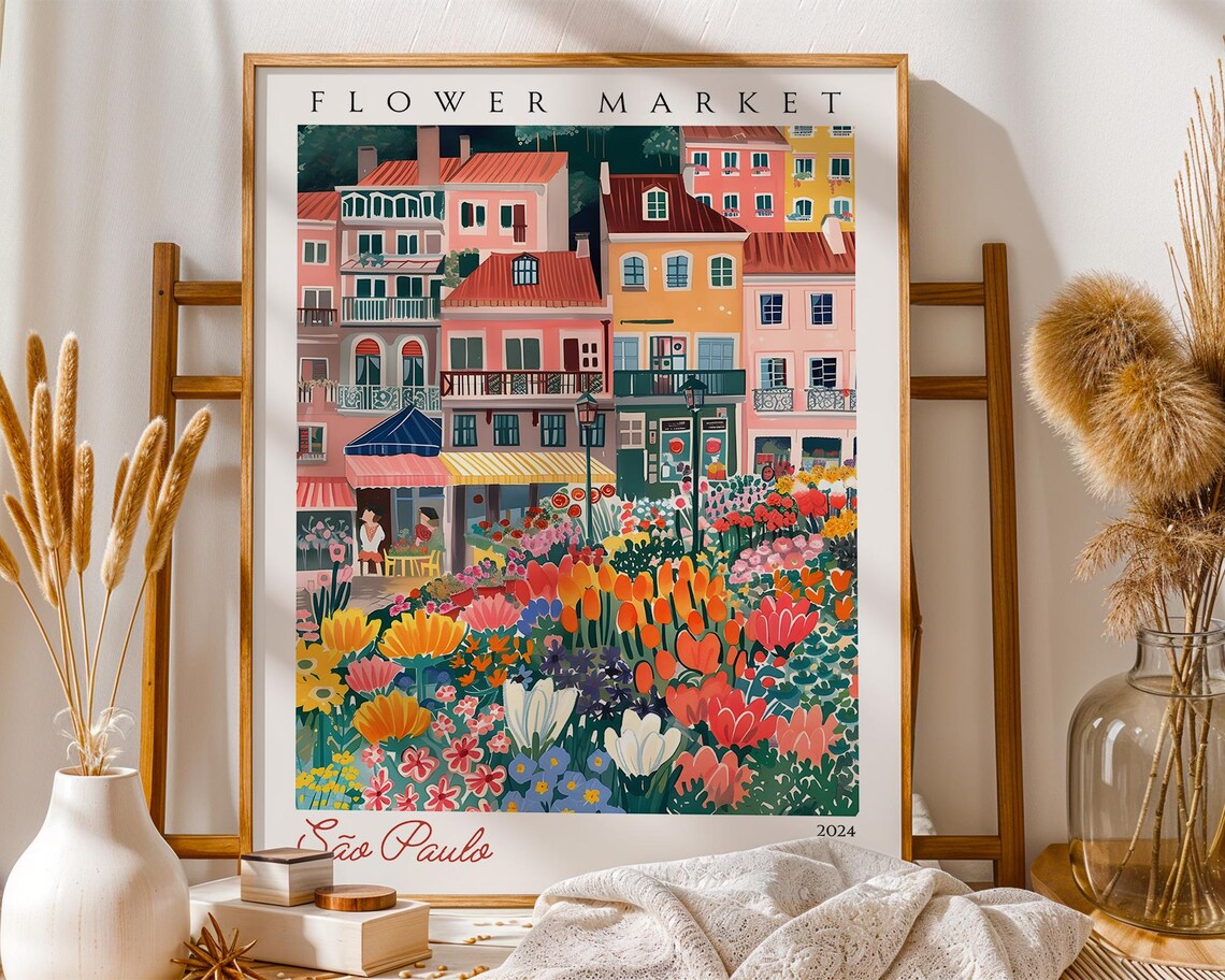 Sao Paulo Flower Market Brazil Cityscape Poster 2024 Colourful Art