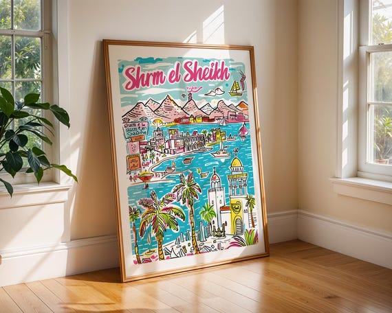Sharm El Sheikh Poster Print Egypt Travel Wall Art Vibrant Middle Eastern Coastal Scene Arabic Beach Decor Gift For Traveller
