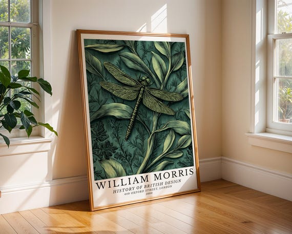 William Morris Dragonfly Print Nature Inspired Botanical Wall Art With Vintage Foliage And Arts Crafts Charm Cottage Bedroom Office