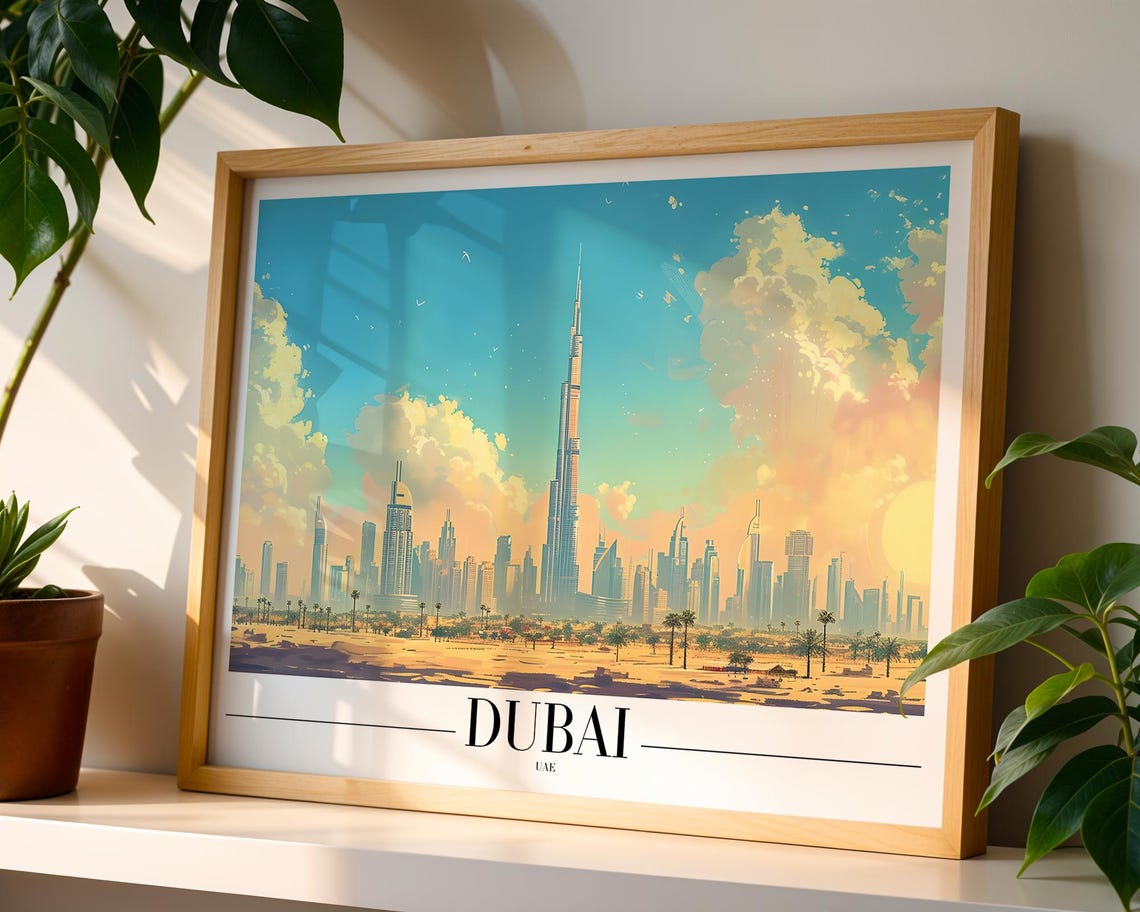Dubai UAE Burj Khalifa Skyline Modern Minimalist Travel Poster