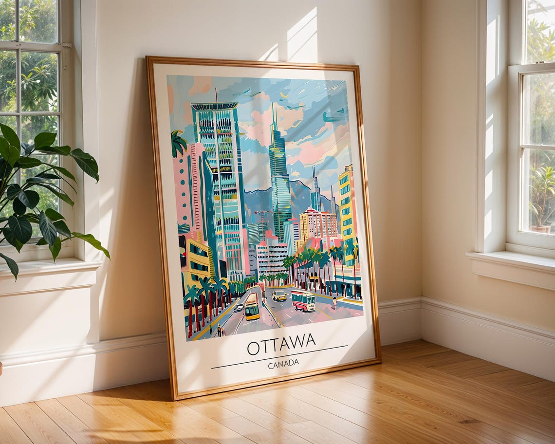 Ottawa Canada Skyline Modern Cityscape Illustrated Travel Poster