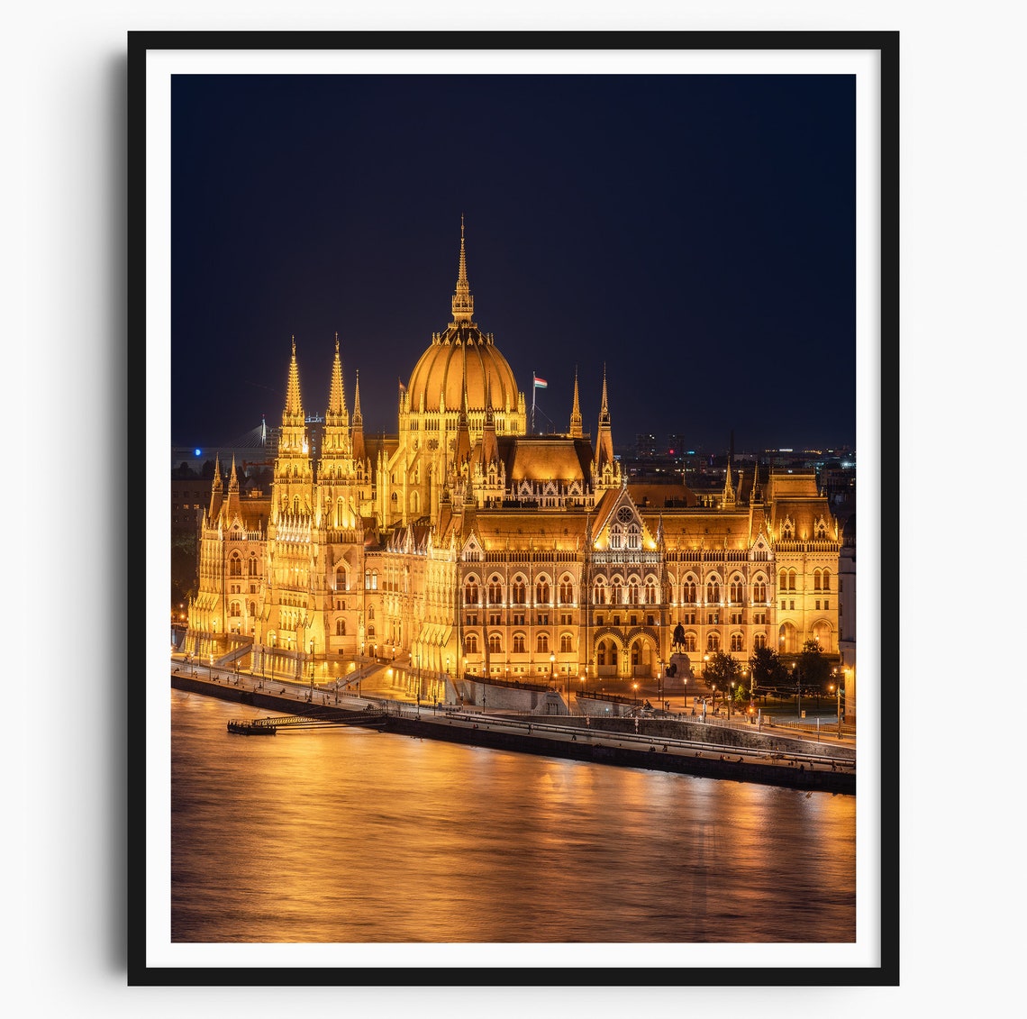 Hungarian Parliament Budapest Night Danube River Lights Poster
