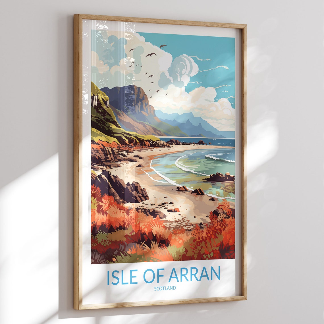 Isle of Arran Scotland Sandy Bay Seabirds Mountain Headland Poster