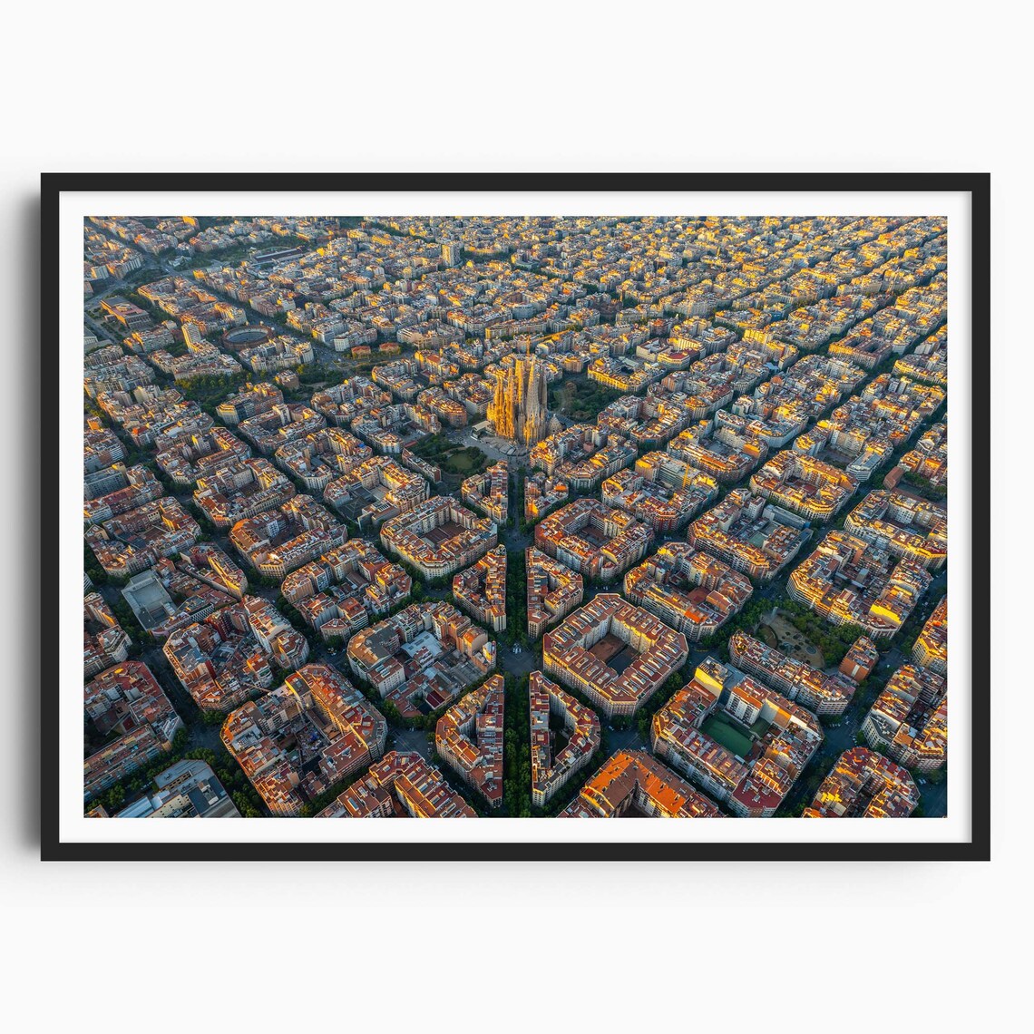 Barcelona Eixample Sagrada Familia Aerial Golden Light Poster
