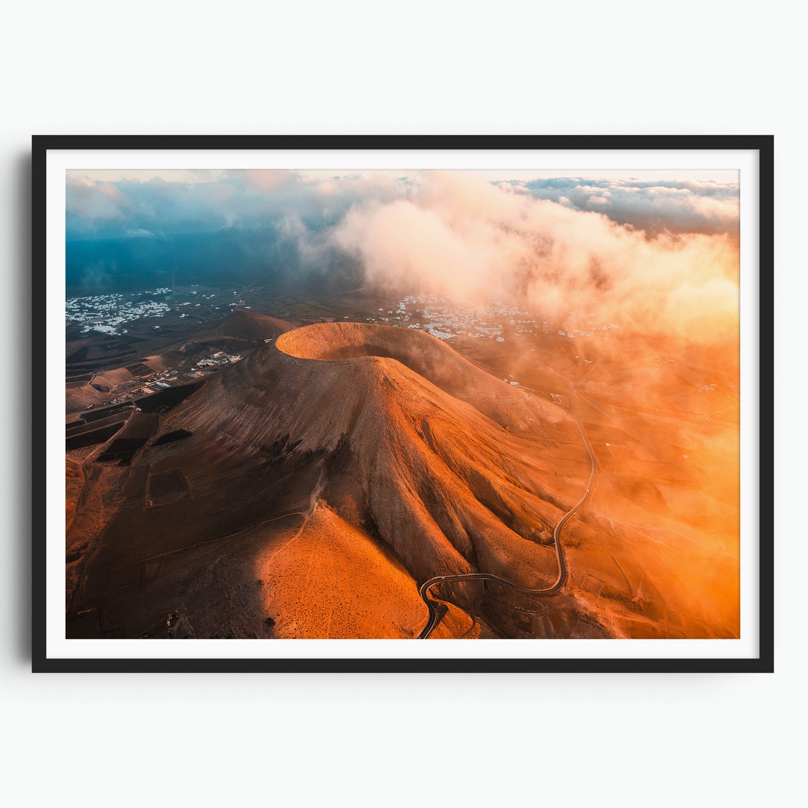 Lanzarote Volcano Crater Sunset Clouds Golden Light View Poster