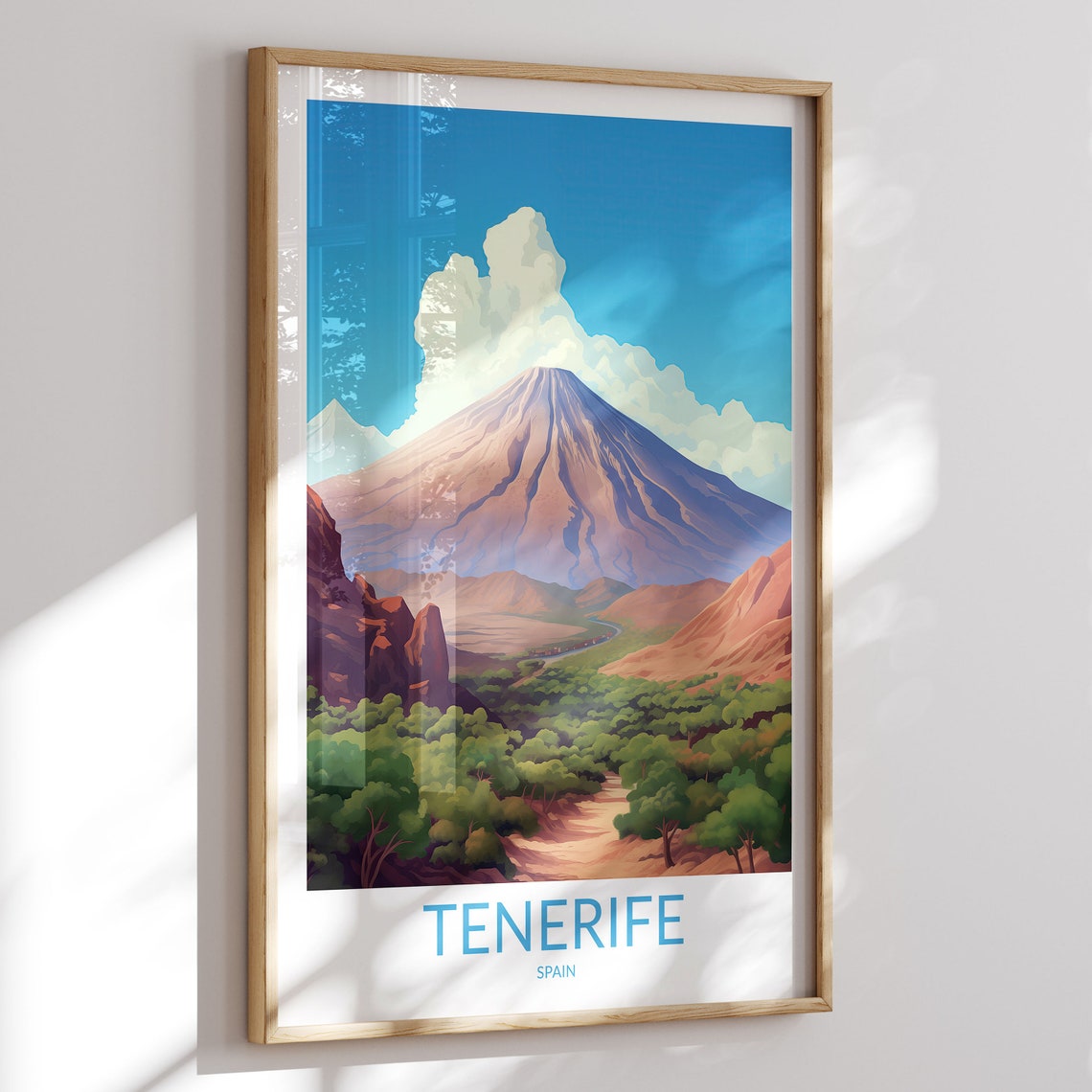 Tenerife Spain Mount Teide Peak Above Green Forest Trail Poster