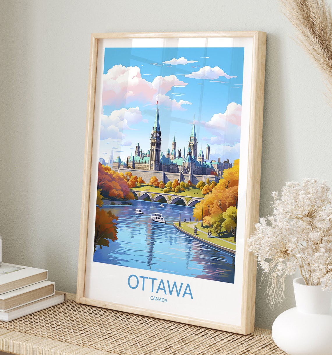Ottawa Canada Parliament Hill River View Cityscape Travel Poster