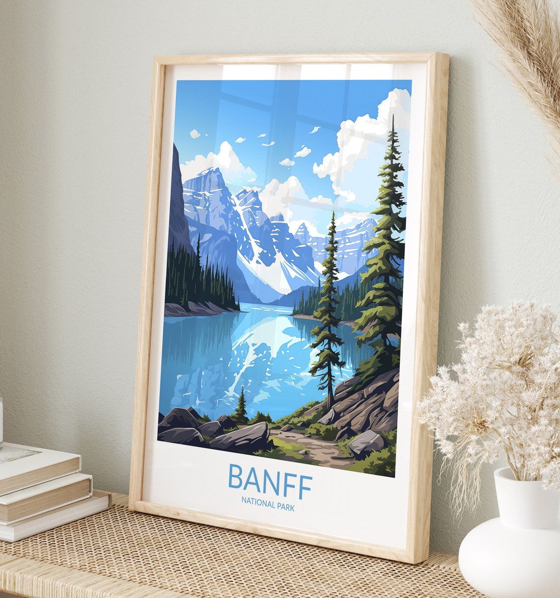 Banff National Park Mirror Lake and Dramatic Rocky Peaks Travel Poster
