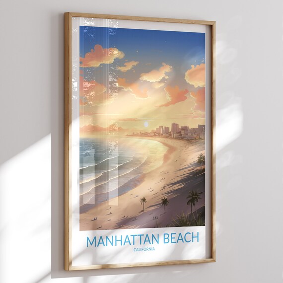 Manhattan Beach California Beach Sunset Travel Poster with Golden Sands