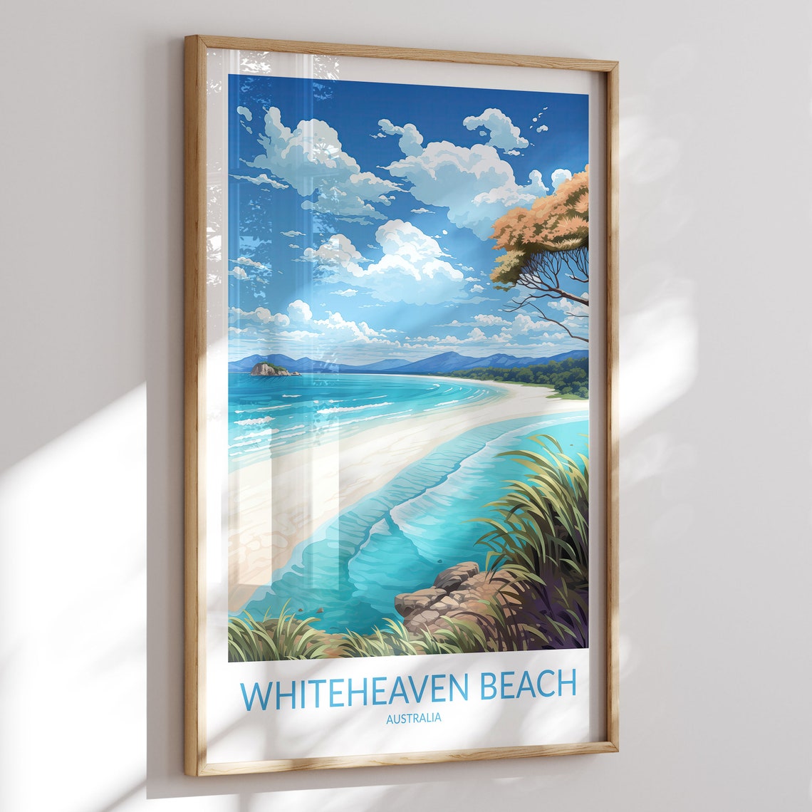 Whiteheaven Beach Australia Sand Spit Turquoise Water Clouds Poster