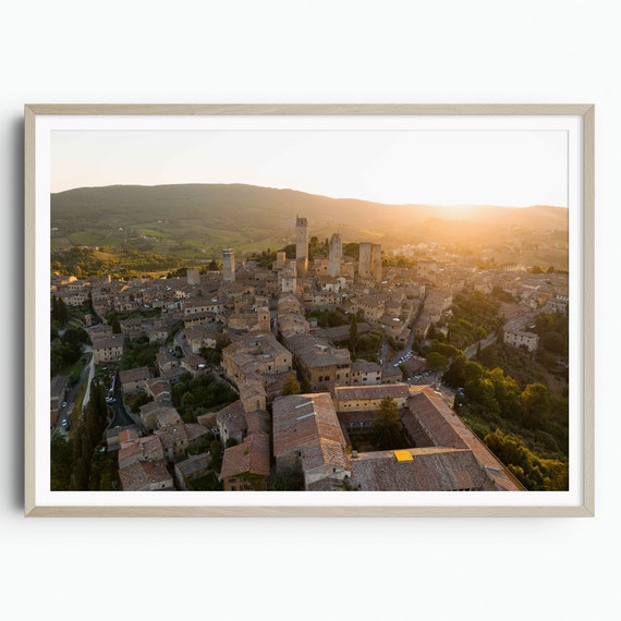 San Gimignano Print Medieval Towers Travel Gift Tuscany Poster Europe Print Italy Art Print Travel Art Print Aerial Photography