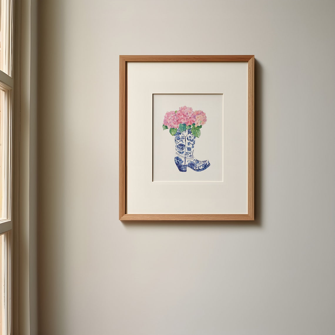 Pink Hydrangeas Chinoiserie Cowboy Boot Watercolor Western Poster - Image 3