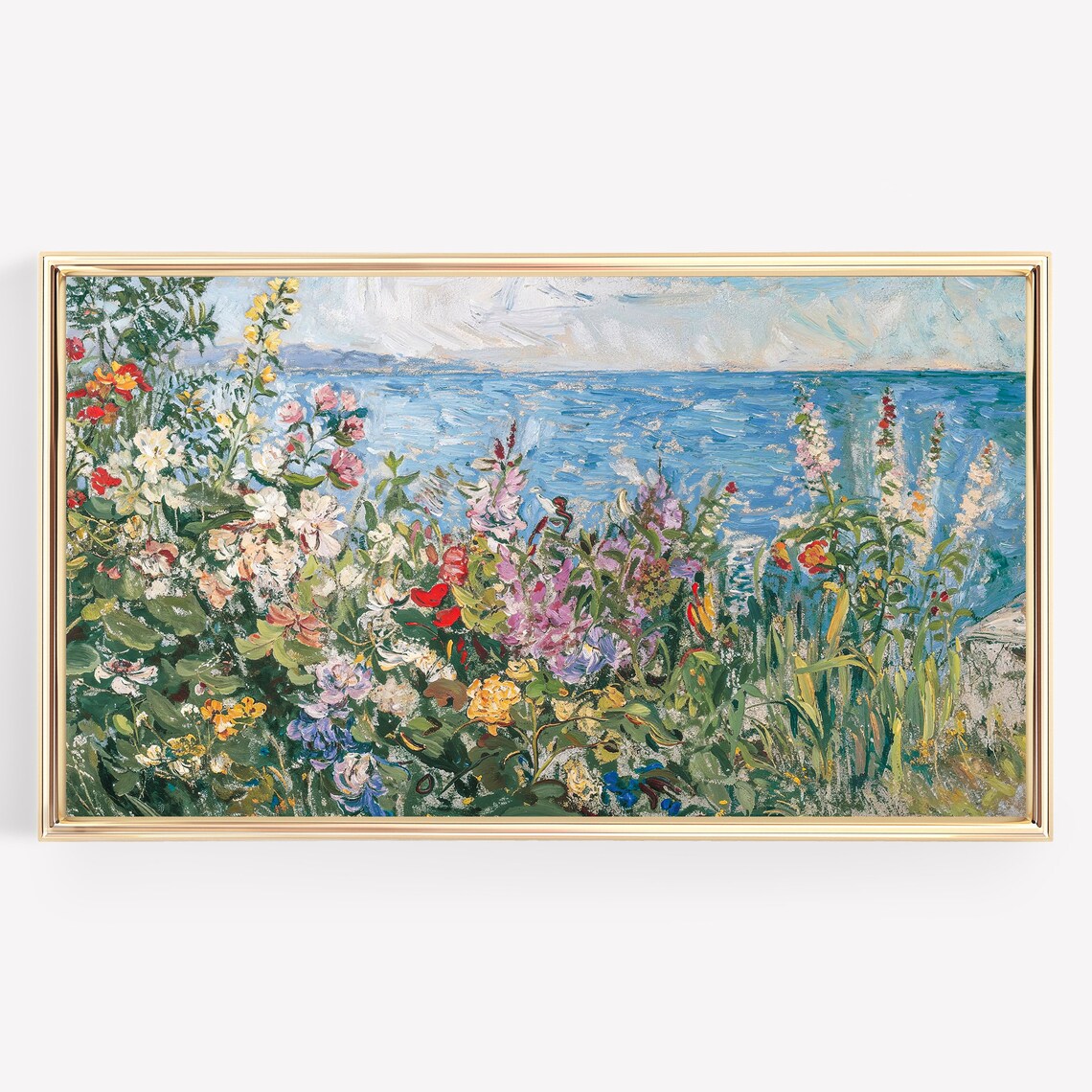 Wildflower Garden by the Sea Impressionist Floral Art Poster - Image 2