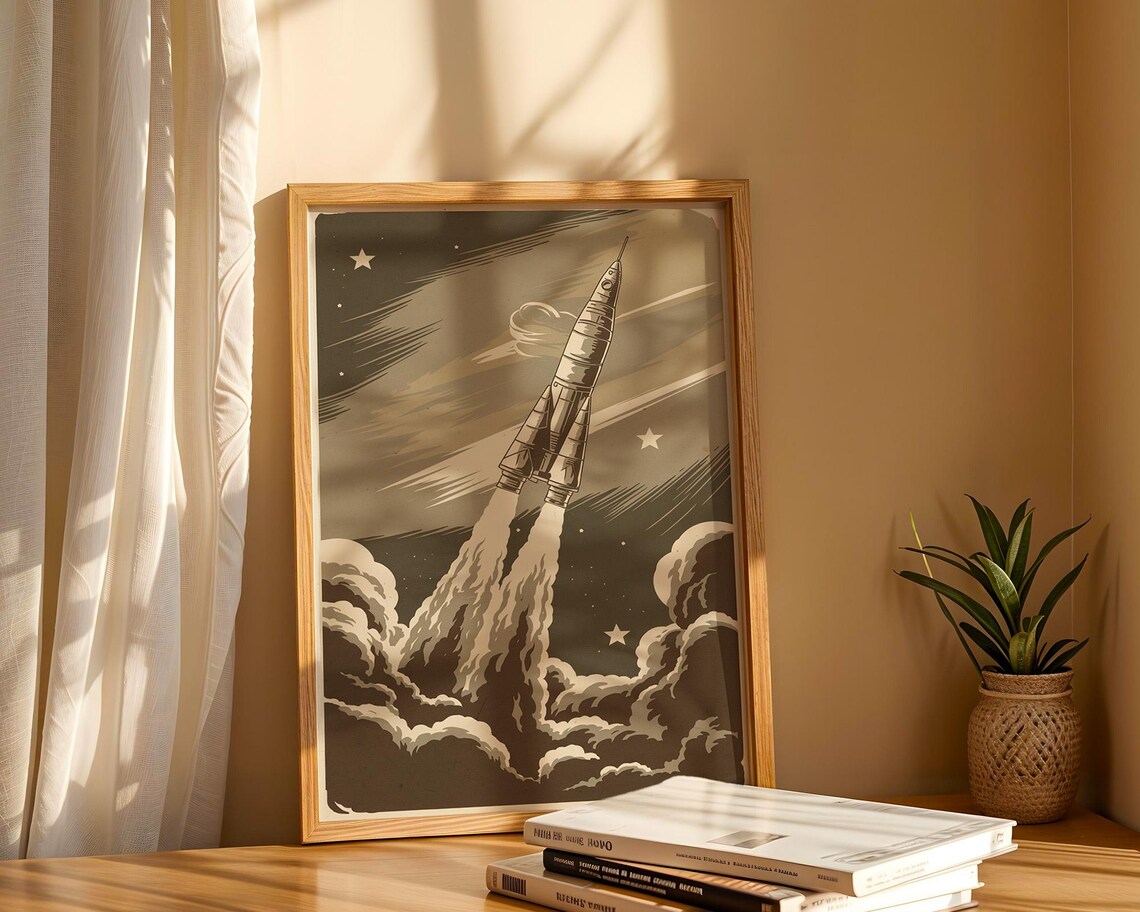 Vintage Rocket Ship Poster, Retro Space Launch - Image 6