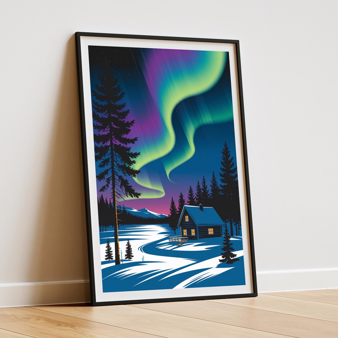 Northern Lights Lapland - Vintage Travel Poster - Image 3