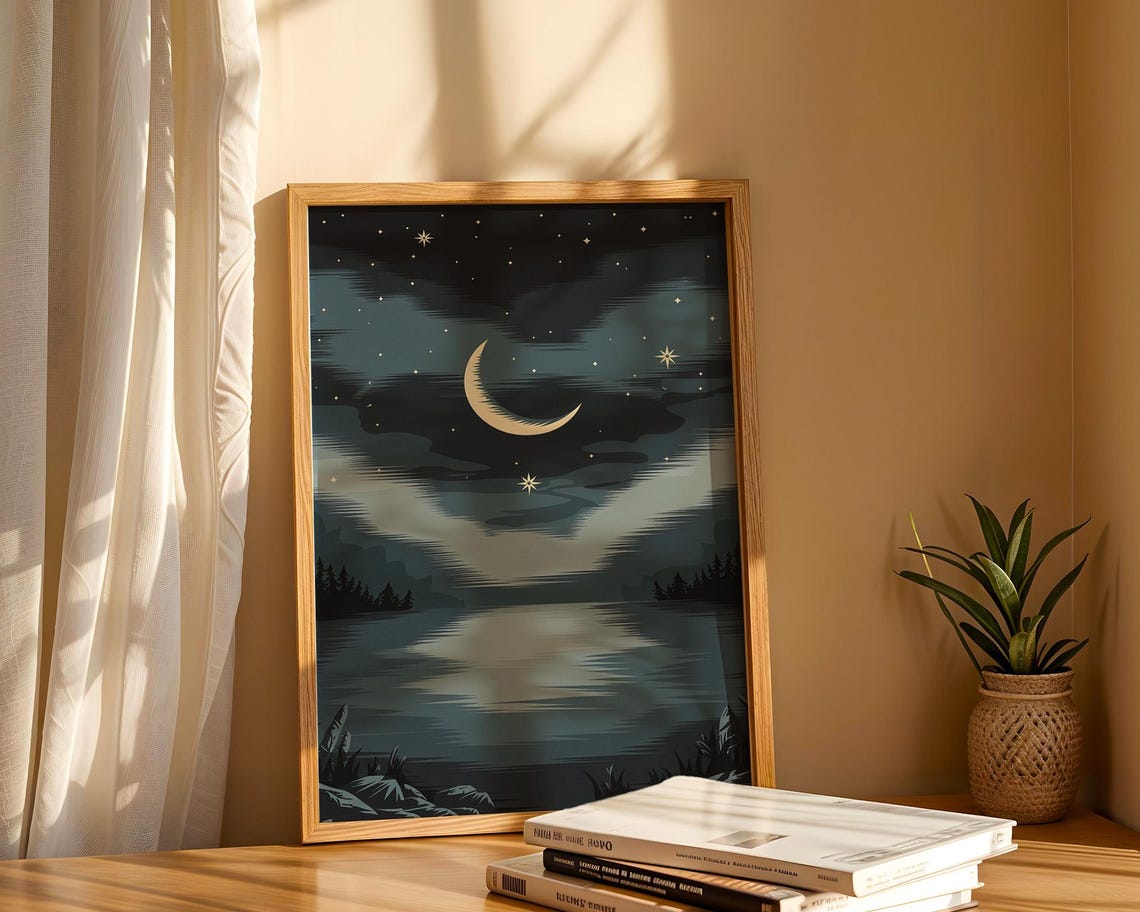 Scandinavian Moon And Stars, Tranquil Night Sky - Image 6