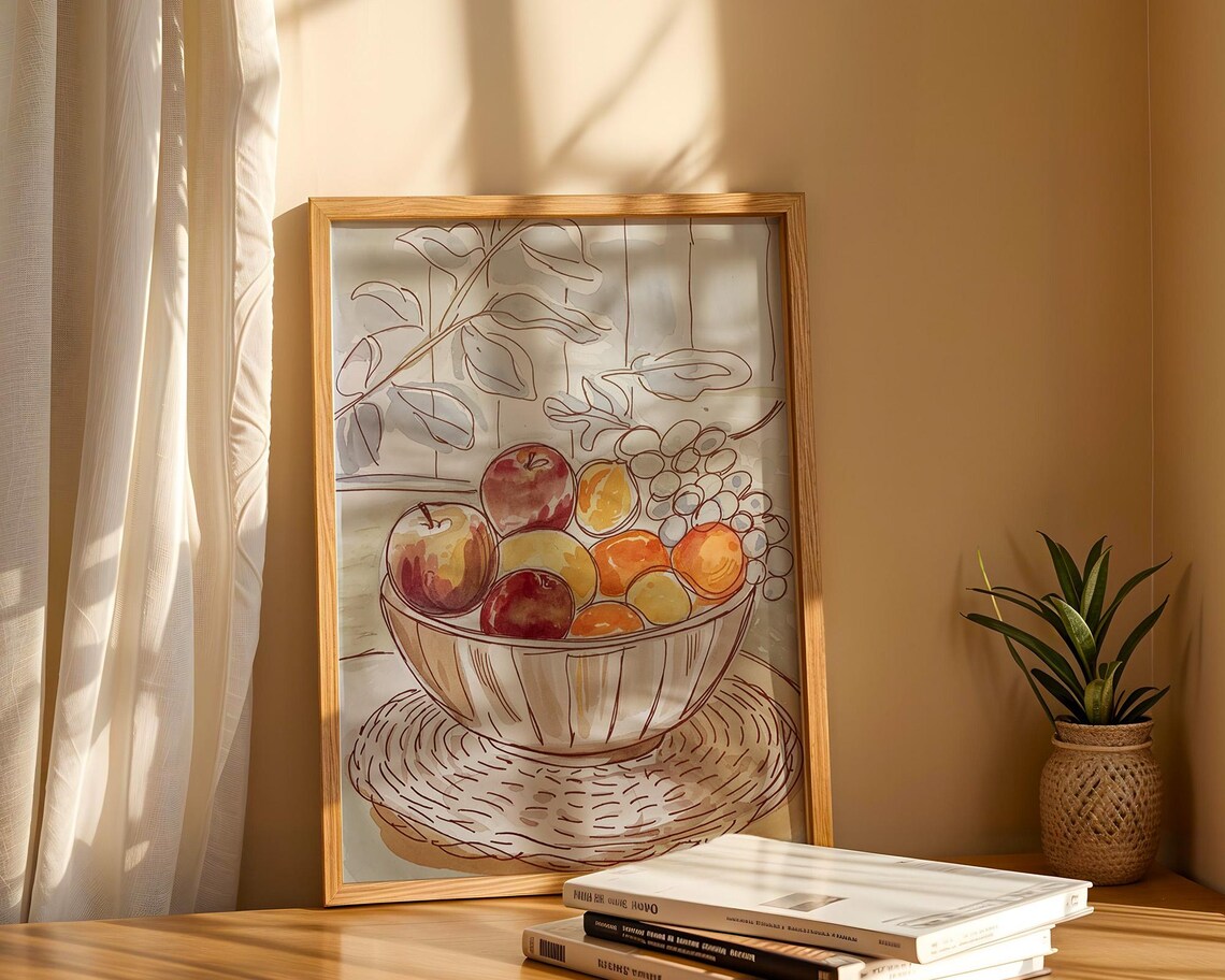 Fruit Bowl Sketch Watercolour Poster, Kitchen Decor - Image 5
