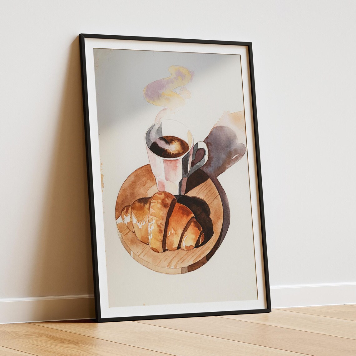 Croissant and Coffee Watercolour Art Print, Kitchen Decor - Image 2