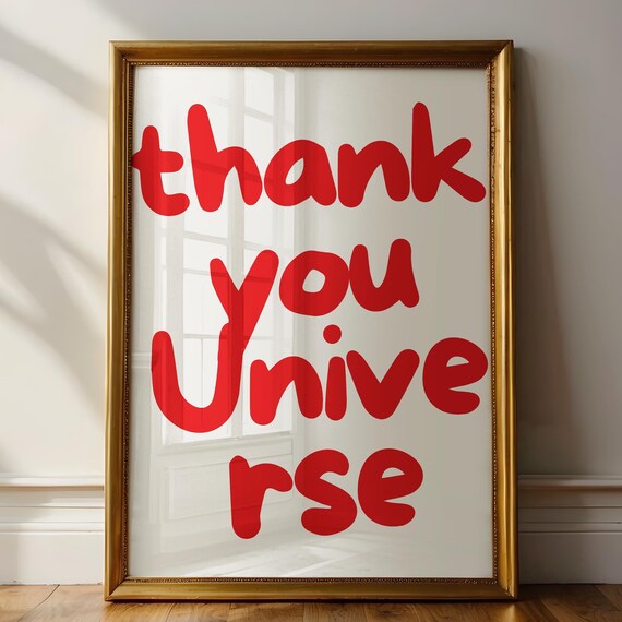 Thank You Universe Red Bubble Script Gratitude Affirmation Wall Art