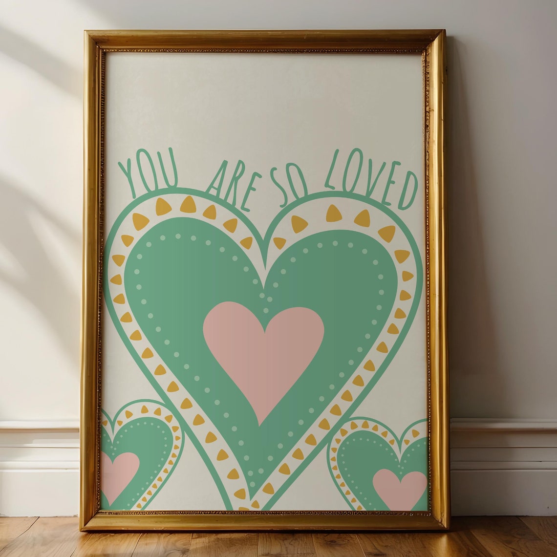 You Are So Loved Teal And Pink Decorative Heart Nursery Wall Art