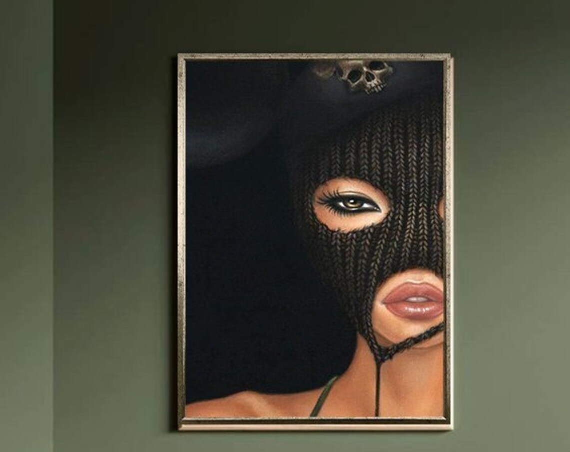 Masked Woman with Skull Edgy Dark Street Art Portrait Poster