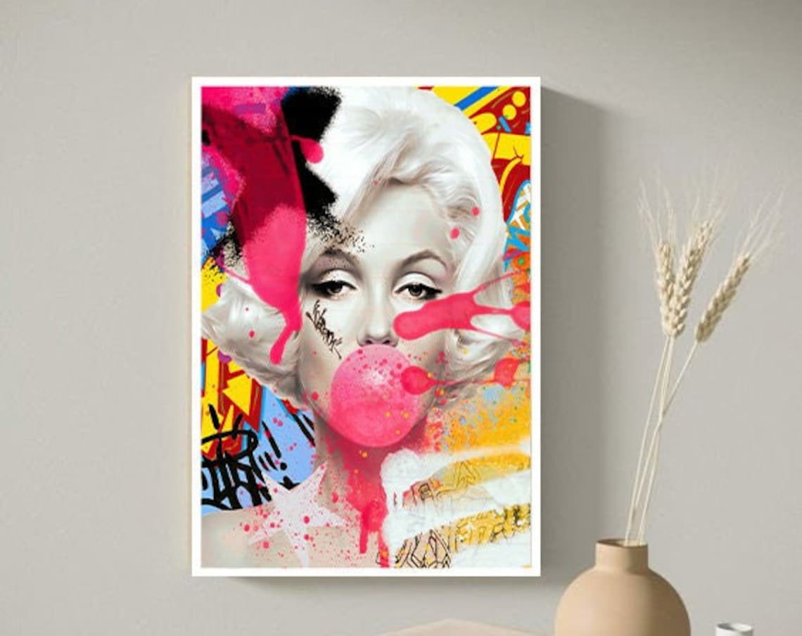 Pop Art Blonde Beauty Blowing Pink Bubblegum Colorful Icon Poster
