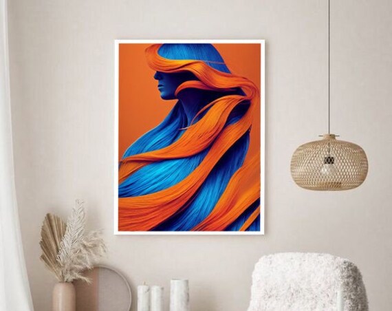 Women Print Colorful Orange Blue Art Hair Salon Decor Beauty Salon Art Ready To Hang