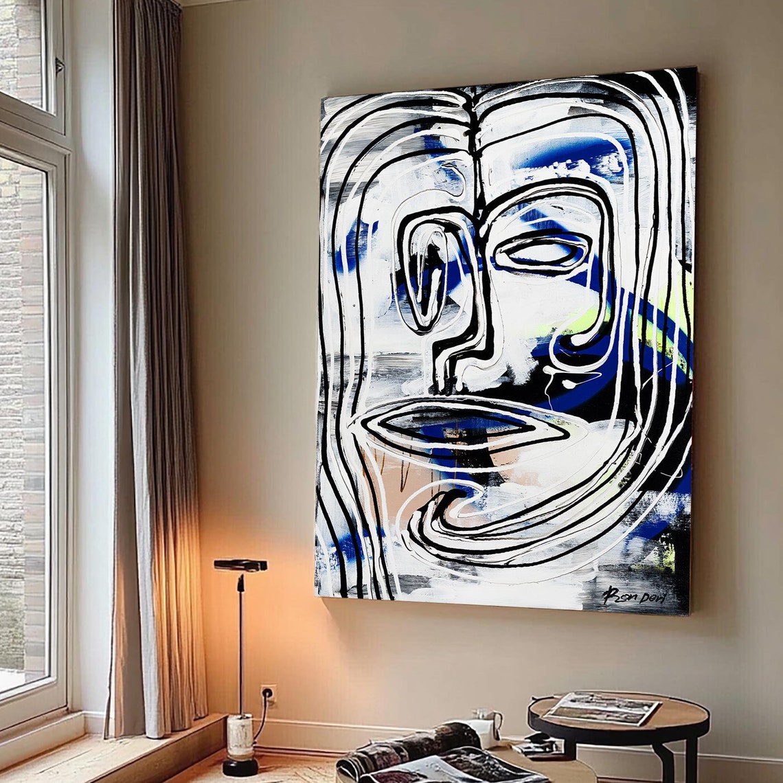 White Face Line Drawing With Blue Accent Minimalist Art Poster - Image 6