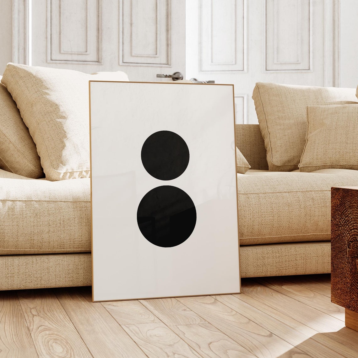Black Double Circle Minimalist Abstract Bauhaus Geometric Poster