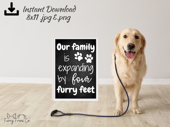 New Puppy Announcement Our Family Has Expanded By Four Feet Cute Funny Chalkboard New Pet Announcement File
